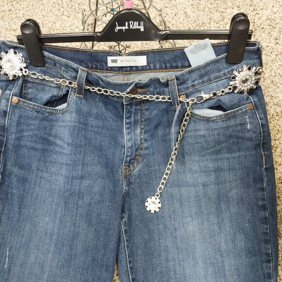 3341 Size 14 Levi's 515 Upcycled Bell Bottoms in Red Black Lace - Picture 4 of 8